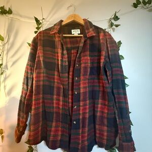 AE Plaid Flannel Oversized Button Down Shirt - Red & Green